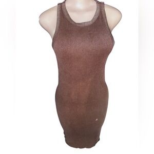 Women’s ribbed tank top dress in the color brown. Size L fits your curves
